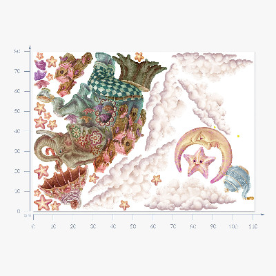 Wall sticker 80x111 A magical land of animals in pastel drawing