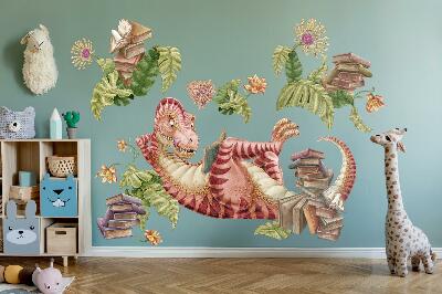 Wall sticker 80x119 Red dinosaur with drawings and flowers