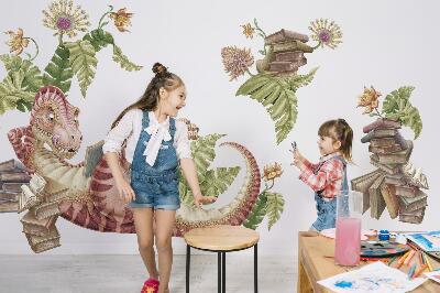 Wall sticker 80x119 Red dinosaur with drawings and flowers