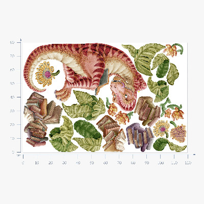Wall sticker 80x119 Red dinosaur with drawings and flowers