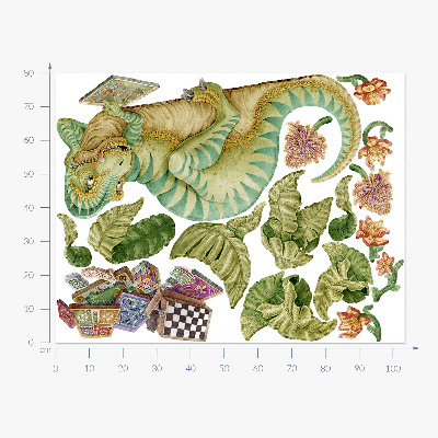 Wall sticker 80x103 Dinosaur pattern with leaves and flowers in pastels