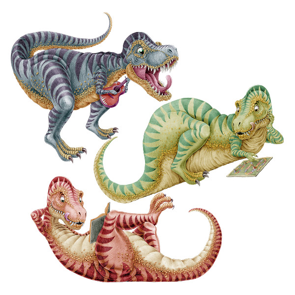 Wall sticker 80x121 Colorful dinosaurs in a cartoon pastel style