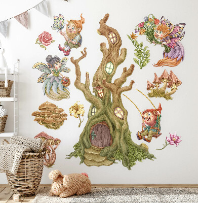 Wall sticker 80x83 Forest creatures and a pastel treehouse