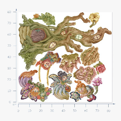 Wall sticker 80x83 Forest creatures and a pastel treehouse