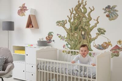Wall sticker 80x106 Forest creatures and pastel tree houses