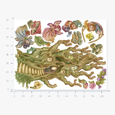 Wall sticker 80x106 Forest creatures and pastel tree houses