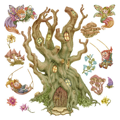 Wall sticker 80x129 Forest magic: fairies, dwarves and a pastel house