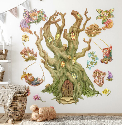 Wall sticker 80x129 Forest magic: fairies, dwarves and a pastel house