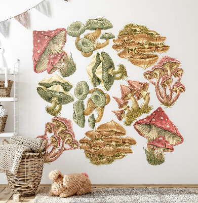 Wall sticker 80x32 Forest mushrooms in pastel cartoon style