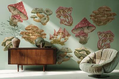 Wall sticker 80x32 Forest mushrooms in pastel cartoon style