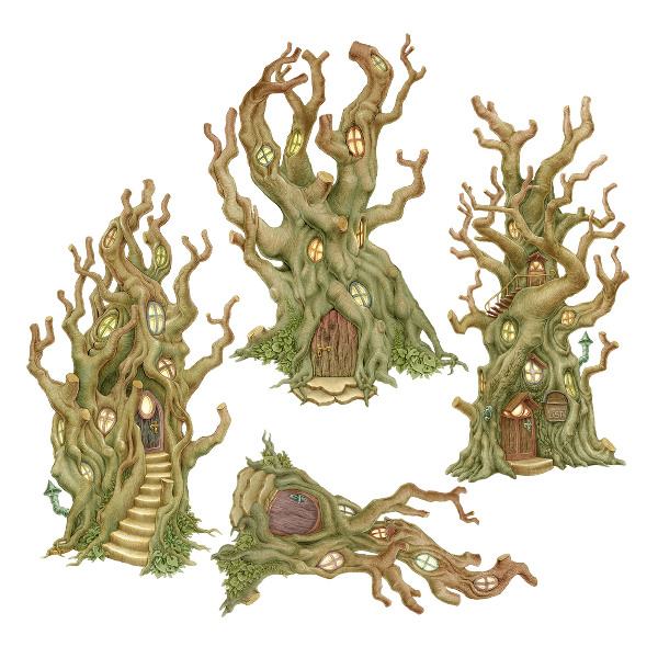 Wall sticker 80x225 Charming forest tree houses in a pastel style