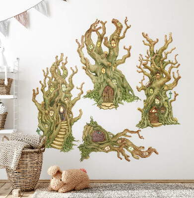 Wall sticker 80x225 Charming forest tree houses in a pastel style