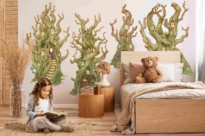 Wall sticker 80x225 Charming forest tree houses in a pastel style