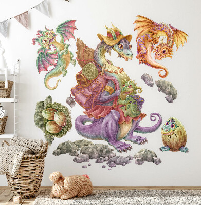 Wall sticker 80x97 A fairy-tale family of colorful dragons in pastels