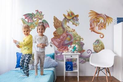 Wall sticker 80x97 A fairy-tale family of colorful dragons in pastels