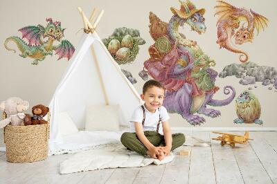 Wall sticker 80x97 A fairy-tale family of colorful dragons in pastels