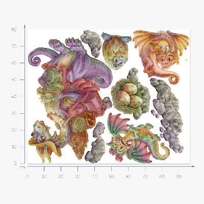 Wall sticker 80x97 A fairy-tale family of colorful dragons in pastels