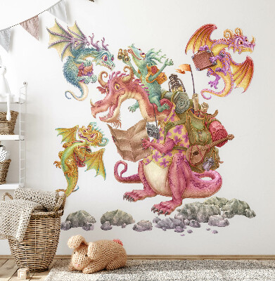 Wall sticker 80x107 Fairy tale dragons in pastel shades