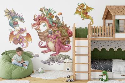 Wall sticker 80x107 Fairy tale dragons in pastel shades