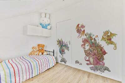 Wall sticker 80x107 Fairy tale dragons in pastel shades