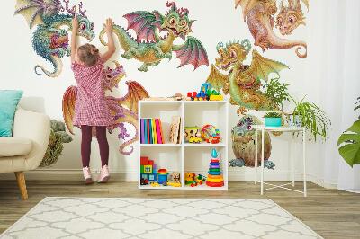 Wall sticker 80x68 Colorful dragons in a fairy-tale cartoon style