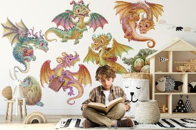 Wall sticker 80x68 Colorful dragons in a fairy-tale cartoon style