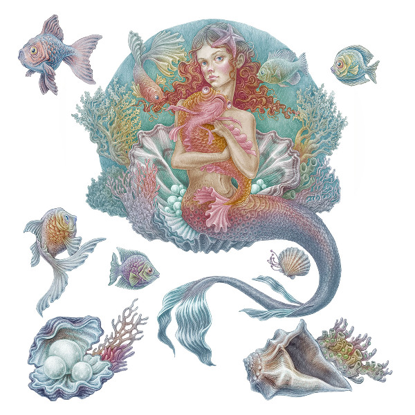 Wall sticker 80x79 Mermaid in pastel underwater style