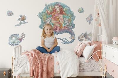 Wall sticker 80x79 Mermaid in pastel underwater style