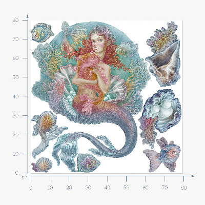 Wall sticker 80x79 Mermaid in pastel underwater style