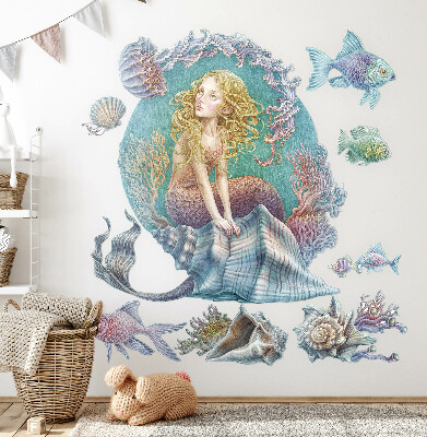 Wall sticker 80x71 Mermaid in a pastel underwater world