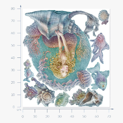 Wall sticker 80x71 Mermaid in a pastel underwater world