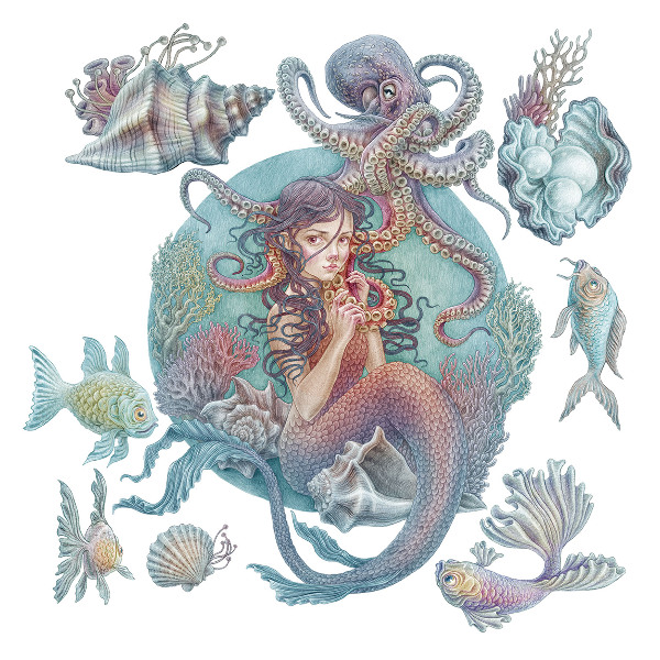 Wall sticker 80x89 Mermaid in pastel cartoon style