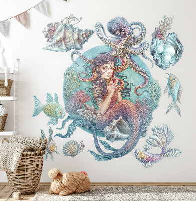 Wall sticker 80x89 Mermaid in pastel cartoon style