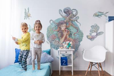 Wall sticker 80x89 Mermaid in pastel cartoon style