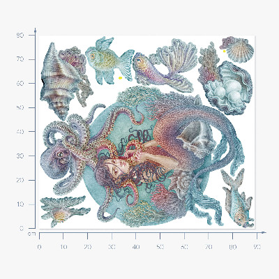 Wall sticker 80x89 Mermaid in pastel cartoon style