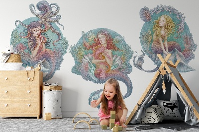 Wall sticker 80x102 Underwater fairy tales with little mermaids in pastel