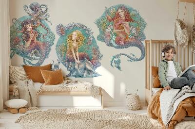 Wall sticker 80x102 Underwater fairy tales with little mermaids in pastel