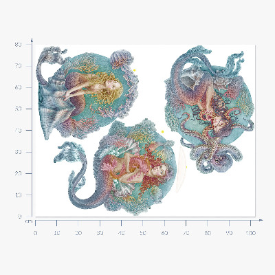 Wall sticker 80x102 Underwater fairy tales with little mermaids in pastel