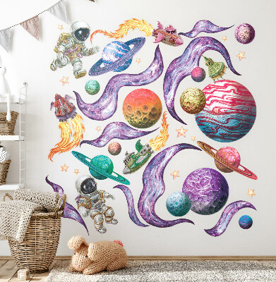 Wall sticker 80x123 Space adventures of rockets and planets in pastels