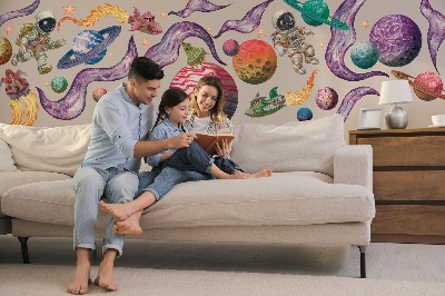 Wall sticker 80x123 Space adventures of rockets and planets in pastels