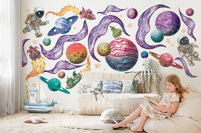 Wall sticker 80x123 Space adventures of rockets and planets in pastels