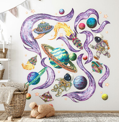 Wall sticker 80x138 Astronaut rockets against the background of planets in pastels
