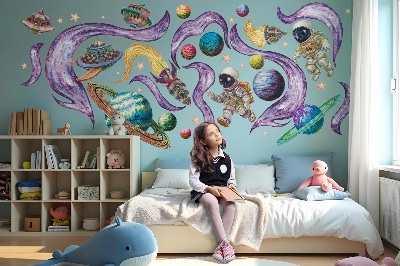 Wall sticker 80x138 Astronaut rockets against the background of planets in pastels