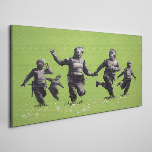 Riot Police at Banksy Field Canvas wall art