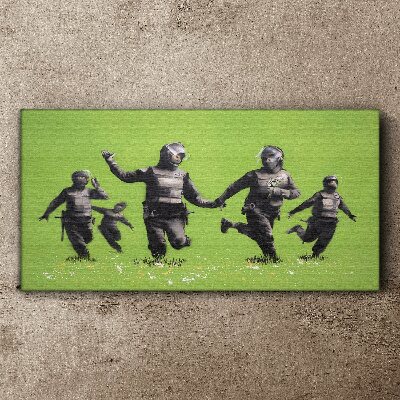 Riot Police at Banksy Field Canvas wall art