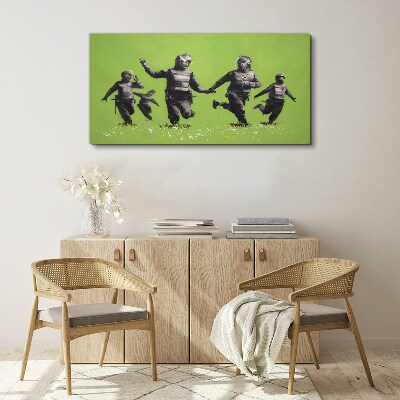 Riot Police at Banksy Field Canvas wall art