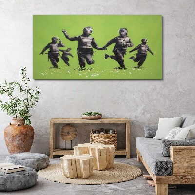 Riot Police at Banksy Field Canvas wall art