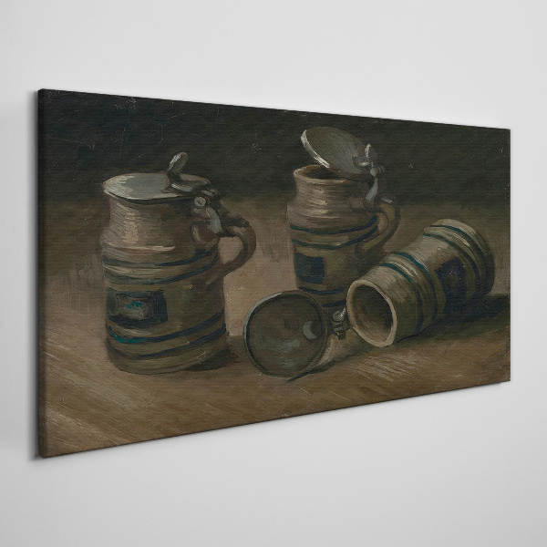 Antique mugs on the table Canvas wall art