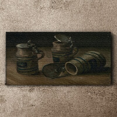 Antique mugs on the table Canvas wall art