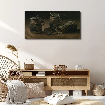 Antique mugs on the table Canvas wall art